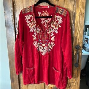 Johnny Was Red Embroidered Tunic